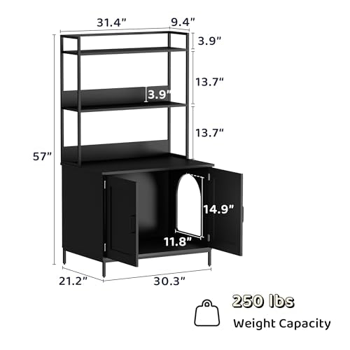 Cozy Castle Litter Box Enclosure with 2 Storage Shelves and 2 Doors, Hidden Cat Litter Box Enclosure Furniture with Shelf, Indoor Cat House Furniture for Most of Litter Box, Black - WoodArtSupply