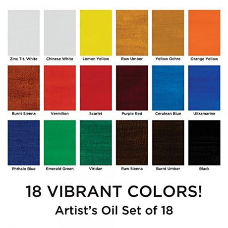 Marie's Extra-Fine Artists' Oil Paint Set, Highly Concentrated Colors - Oil Based Paint Set of 18, 12ml Tubes Vibrant Colors Paint Assortment Marie's