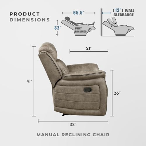 Lexicon Recliner Chair, Home Theater Seating, Manual Polished Microfiber Upholstery Reclining Chair, 39.5" W Recliner, Sandy Brown