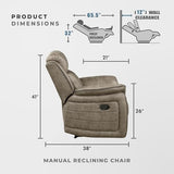 Lexicon Recliner Chair, Home Theater Seating, Manual Polished Microfiber Upholstery Reclining Chair, 39.5" W Recliner, Sandy Brown