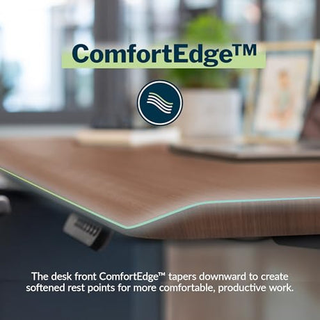 Vari ComfortEdge 40x26 Inch Adjustable Standing Desk – Small Electric Sit Stand VariDesk for Apartment, Bedroom, or Home Office + Beveled Edge, Tool-Free Assembly (Walnut Top/Black Legs) Vari