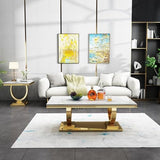Goujxcy Coffee Tables Set of 4 for Living Room, Marble Console Table & Coffee Table and 2 End Tables Set, Faux Marble Top&Gold O-Shape Steel Base, 4 Pieces Living Room Table Sets for Apartment Office Goujxcy