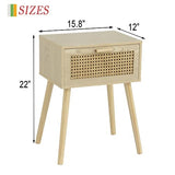 AWASEN Rattan Nightstand, Bedside Table with Rattan Drawer, Wood End Table with Storage and Solid Wood Legs for Bedroom Living Room Small Space (Walnut) AWASEN