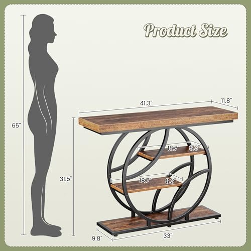 Huuger 41.3 Inch Entryway Table, Industrial Console Sofa Table with Storage, Accent Table with Shelves, for Entry, Hallway, Entrance, Foyer, O-Shaped Metal Frame, Rustic Brown Huuger