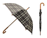 Rainbrella Classic Auto Open Umbrella with Real Wooden Hook Handle, Black Plaid, 46" Rainbrella