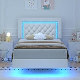 BarnFurin Floating Twin Bed Frame with LED Lights, Upholstered Platform Bed with Diamond Tufted Headboard, No Box Spring Needed, Noise Free, Easy Assembly, White BarnFurin