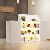 AIEGLE 61" Reception Desk with LED Lights & Lockable Drawers, Check Out Counter w/Cabinet & Display Shelves, Modern White Front Reception Desk w/Keyboard Tray for Lobbies, Salons, Retail AIEGLE