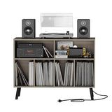 Cozy Castle Record Player Stand with Vinyl Storage Cabinet, Wood Turntable Table Open Shelf Holder Up to 350 Albums Cube Storage Organizer for Living Room, Office, Gray Cozy Castle