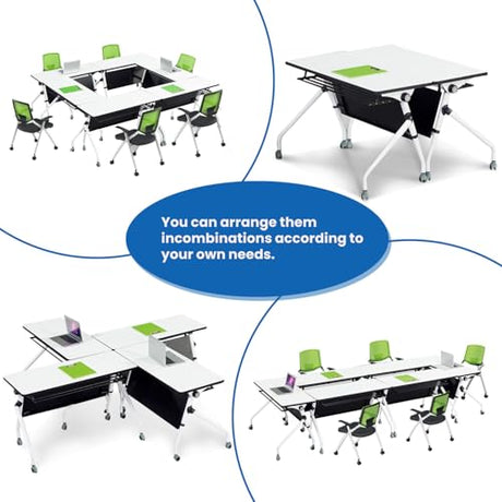 Conference Table,Mobile Conference Room Tables with 360° Wheels,55In Rectanglar Meeting Seminar Table 12 People,Flip Top Mobile Training Table Rolling Meeting Table,Modular Business Tables for Office Relgix