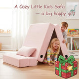 Tiita Folding Sofa Bed Floor Mattress for Kids, Toddler Washable Foldable Floor Nap Mat, Child Fold Up Sofa Futon Folding Chair Bed with Storage Bag for Girls Boys, Ball, Plush Pink Tiita