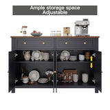 Cakhdry 55" Sideboard Buffet Cabinet with Storage, Large Kitchen Storage Cabinet with 2 Drawers and 4 Barn Doors, Farmhouse Coffee Bar Buffet Table for Kitchen Living Room Room, Black Cakhdry