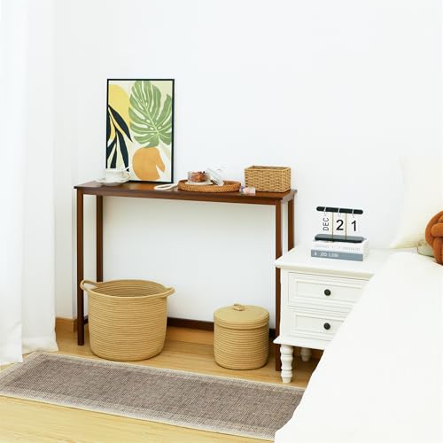 Mordchil HF Bamboo Narrow Console Table, 39.4"(L) Wood Small Entryway Table, Accent Slim Hallway Tables, Thin Sofa Side Tables for Hallway, Living Room, Bedroom, Foyer, Walnut Mordchil HF