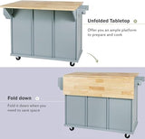 Coolove Kitchen Cart with Rubber Wood Drop-Leaf Countertop,Kitchen Island on 5 Wheels with Storage Cabinet and 6 Drawers for Dinning Room Coolove