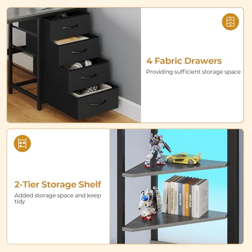 ADORNEVE Bunk Bed with Desk, Full Over Full Bunk Beds with Charging Station & Led Lights, 4 Storage Drawers & 2 Open Storage Shelves, Metal Loft Bed with Safety Guardrail & Ladder for Kids/Teen, Grey ADORNEVE