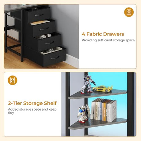 ADORNEVE Bunk Bed with Desk, Full Over Full Bunk Beds with Charging Station & Led Lights, 4 Storage Drawers & 2 Open Storage Shelves, Metal Loft Bed with Safety Guardrail & Ladder for Kids/Teen, Grey ADORNEVE