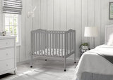 Delta Children Folding Portable Mini Baby Crib with 1.5-inch Mattress - Greenguard Gold Certified, Grey Delta Children