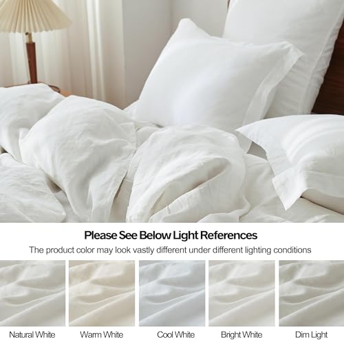 Simple&Opulence 100% Linen Duvet Cover Set, 3 PCS Natural French Flax White Duvet Cover Queen Size, Breathable Soft Comfy Linen Bedding Comforter Cover with 2 Pillowcases(White, 88"x92") Simple&Opulence