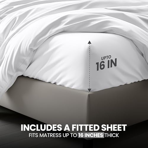 Utopia Bedding Duvet Cover Queen with Fitted Sheet (60x80) - 2 Pillow Case Standard - All Season Luxury Bed in a Bag with Zippered Duvet Cover - No Comforter (White) Utopia Bedding