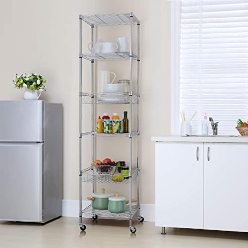 Finnhomy Heavy Duty 6 Tier Wire Shelving Unit with Wheels 18x18x72-inches 6 Shelves Storage Rack Thicken Steel Tube, Adjustable Shelving Rack for Finnhomy