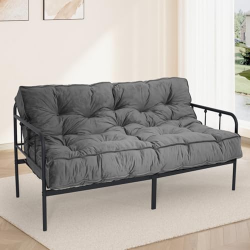 Bliss Homey 8" Futon Mattress Full Size 54" x 80", Extra Thick Floor Futon Mattress Comfy Sleeping Mat, Foldable Velvet Futon Sofa Bed for Camping, Guest, Dorm, Drak Gray(Frame Not Included) Bliss Homey