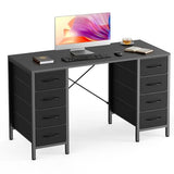 DUMOS 47 Inch Computer Desk with 8 Fabric Drawers, Office Gaming Desk with Storage, Writing Study Table with X-Shaped Reinforced Structure, Black DUMOS
