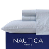 Nautica - Twin XL Sheet Set, Cotton Percale Bedding Set, Crisp & Cool, Lightweight & Breathable (Penny Pinstripe Blue, Twin XL) Nautica