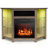 Tangkula Fireplace Corner TV Stand with LED Lights & Smart APP Control for 50 Inches TV, Entertainment Center with Adjustable Glass Shelves, 18” Electric Fireplace, Remote Control, Thermostat Tangkula