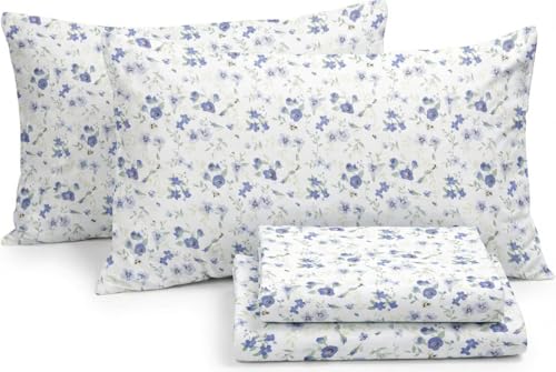 Linen Market 4 Piece Queen Sheet Set - Breathable, Double-Brushed Patterned Cooling Sheets – Oeko-TEX Certified Ultra Soft & Wrinkle-Free 16" Deep-Pocket Queen Sheets - Easy Care Blossoms Light Blue Linen Market