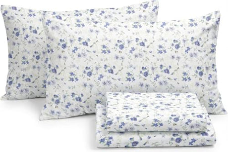 Linen Market 4 Piece Queen Sheet Set - Breathable, Double-Brushed Patterned Cooling Sheets – Oeko-TEX Certified Ultra Soft & Wrinkle-Free 16" Deep-Pocket Queen Sheets - Easy Care Blossoms Light Blue Linen Market