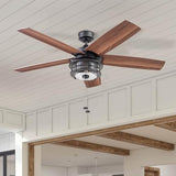 Honeywell Ceiling Fans Foxhaven Farmhouse 52 Inch Ceiling Fan with Light, Outdoor Fan/Indoor Dual-Mount LED Ceiling Fan, 5 Blades, Gray Cedar and Walnut Blade Finish Options, Matte Black (51631-01) Honeywell Ceiling Fans