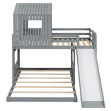 Harper & Bright Designs House Bunk Beds Twin Over Full Size, Wood Bunk Beds with Roof and Window (Grey, Twin Over Full (with Slide)) Harper & Bright Designs