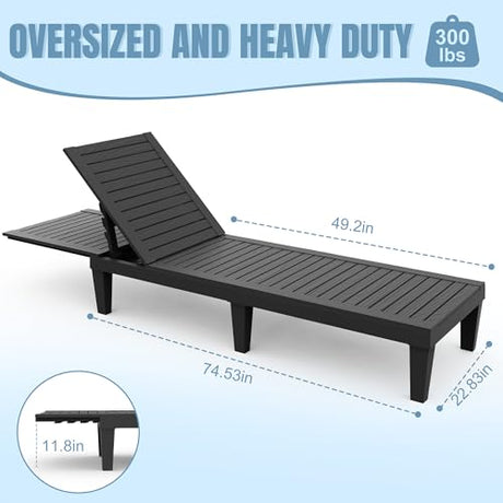 Lounge Chair Outdoor,Set of 2 All-Weather UV-Resistant & Waterproof Patio Lounge Chairs,High-Impact PP 5 Position Adjustable Tanning Chair,Heavy Duty Pool Lounge Chairs Great for Pool & Yard,Black EFU