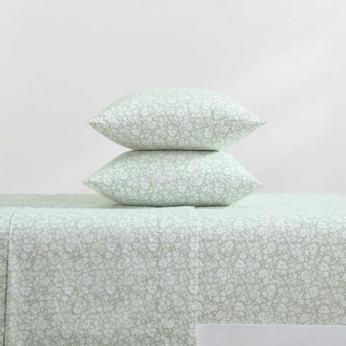Laura Ashley - Sheets, Cotton Percale Bedding Set, Lightweight & Breathable Room Essentials (Heirloom Ditzy Green, King) Laura Ashley