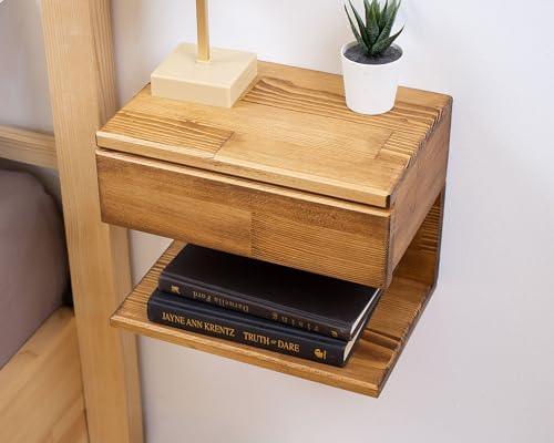 WOODCHES Floating Nightstand Side Accent or End Table with Storage Drawer, Wood Bedside Shelf, Handmade Floating Table (CAPE TOWN) - WoodArtSupply