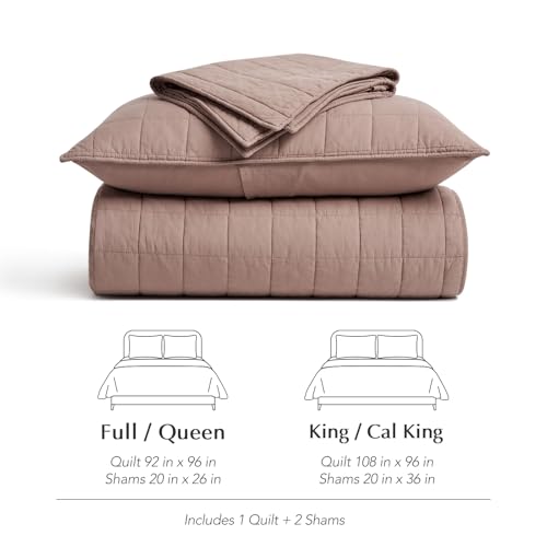 EVERGRACEHOME 100% Cotton Box Stitch Quilt Bedding Set King Size 3 Pieces, Garment-Washed Lightweight Soft Cozy Coverlet, Oversized Quilted Bedspread Sets with 2 Shams for All Season, Clay EVERGRACEHOME