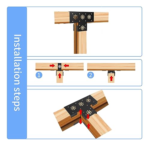 Pergola Kit, 4 Pack Wood Stand DIY Pergola Hardware 6x6 (Actual Size:5.5X5.5 Inch), Heavy Duty High Strength Steel Pergola Corner Brackets Extension 3-Way T Bracket with Screws for Post Gazebo Kit GOOCORREC