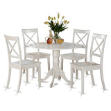East West Furniture DLBO5-WHI-W 5 Piece Kitchen Table Set for 4 Includes a Round Dining Room Table with Dropleaf and 4 Solid Wood Seat Chairs, 42x42 Inch, Linen White East West Furniture