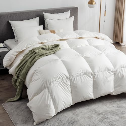 Ltinhome Feathers & Down Comforter, Organic Duvet Insert, 100% Cotton Shell, Ethically-sourced Feathers and Down Filler, All Season Warm, Twin Size, White Ltinhome