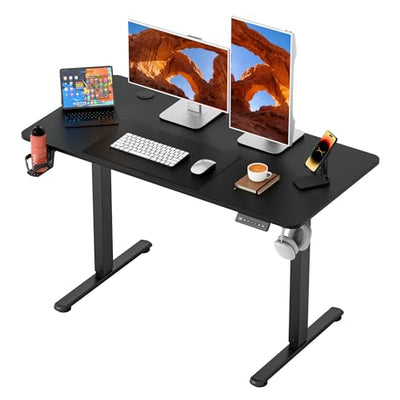 Furmax Electric Standing Desk, 45 x 24 Inches Height Adjustable Sit Stand up Desk, Memory Preset Computer Home Office Desks with Sturdy Metal Frame, Phone Stand Cable Management Hole (Black, 45'')