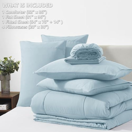 CozyLux Full Size Comforter Sets Light Blue, 7 Pieces Bed in a Bag, Blue Comforter Full Size, All Season Bedding Sets with Stitch Quilted Comforter, Flat Sheet, Fitted Sheet, Pillowcases CozyLux