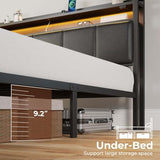 Rolanstar Bed Frame King Size with Charging Station and LED Lights, PU Leather Headboard with Storage Shelves, Heavy Duty Metal Slats, No Box Spring Need, Noise Free, Easy Assembly, Black Rolanstar