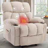 Massage Rocking Recliner Chair, Ergonomic Recliners Sofa with Vibration Massage & Heat, Rocking Chair Nursery Chair for Living Room Lounge with 4 Pockets, 2 Cup Holdersrt, Beige