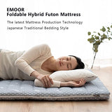 EMOOR Foldable Hybrid Futon Mattress, High-Resilience Urethane Foam 150N with Washable Padded Cover, Twin, Tatami Floor Sleeping Mat Pad Topper, Gray EMOOR