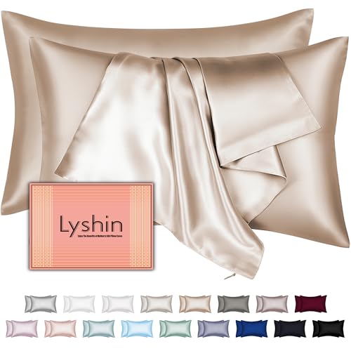 Mulberry Silk Pillow Cases 2 Pack Standard Size 20x26 Inches with Hidden Zipper, Ultra Smooth and Soft Breathable Cooling Silk Satin Pillowcase Set of 2, Better for Hair and Skin, Gifts for Women Men LYSHIN