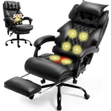 Massage Office Chair with Foot Rest,6 Points Vibration & Heat Executive Office Chairs,Big and Tall Leather Office Chair 500LBS,Ergonomic Desk Chair for Heavy People,Recliner with Dual-Use Pillow,Black BLISNEST