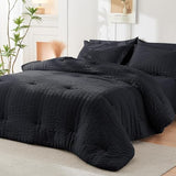 HYMOKEGE Black California King Comforter Set Seersucker 7 Pieces, All Season Luxury Bed in a Bag for Bedroom, Bedding Set with Comforters, Sheets, Pillowcases & Shams HYMOKEGE