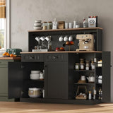 Gyfimoie Sideboard Buffet Cabinet with 2 Drawers, Farmhouse Kitchen Pantry with Adjustable Shelves, Coffee Bar Cupboard Cabinet with 3 Doors for Kitchen, Dining Room (Black) Gyfimoie