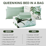 Dobuyly Green Queen Comforter Set 7 Piece Bed in a Bag Queen, Sage Green Floral Printed Comforter Set with Sheets, Soft Microfiber Botanical Flower Complete Bedding Set for All Season Dobuyly
