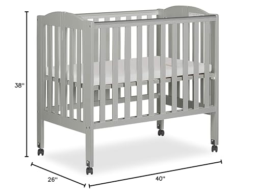 Dream On Me 2 in 1 Folding Portable Crib in Cool Grey, Greenguard Gold Certified , 40x26x38 Inch (Pack of 1) Dream On Me