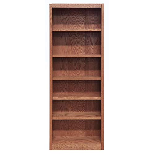 BOWERY HILL 84" Traditional Wood Bookcase with Adjustable Shelves in Dry Oak Finish - WoodArtSupply